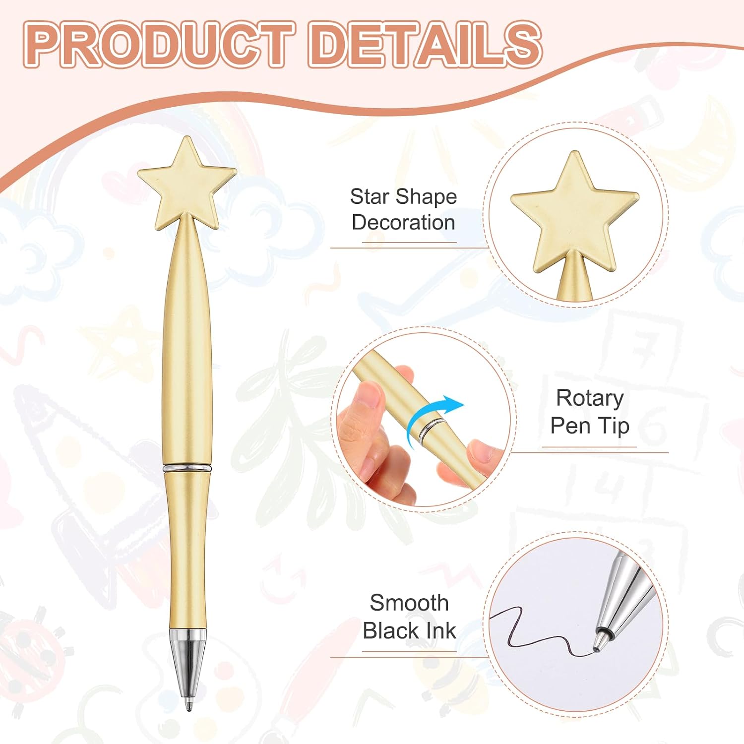PATIKIL 6 Pcs Star Ballpoint Pens, 1.0mm Tip Cute Twist Writing Pens image 3