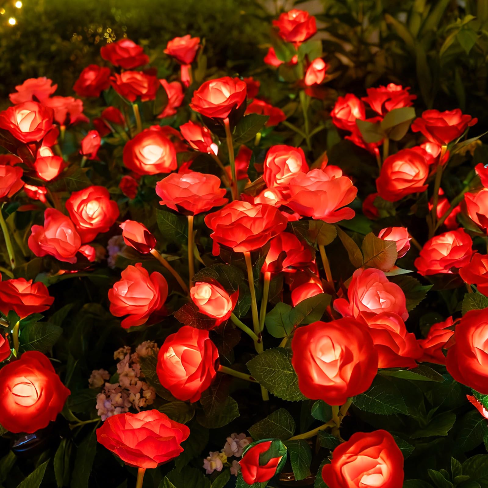 Anordsem Solar Garden Lights Outdoor: Waterproof Fabric Roses - Red LED Flower Decorations for Yard Patio Path Cemetery Grave - Birthday Gifts for Women Mom Wife - 6 Pack Red