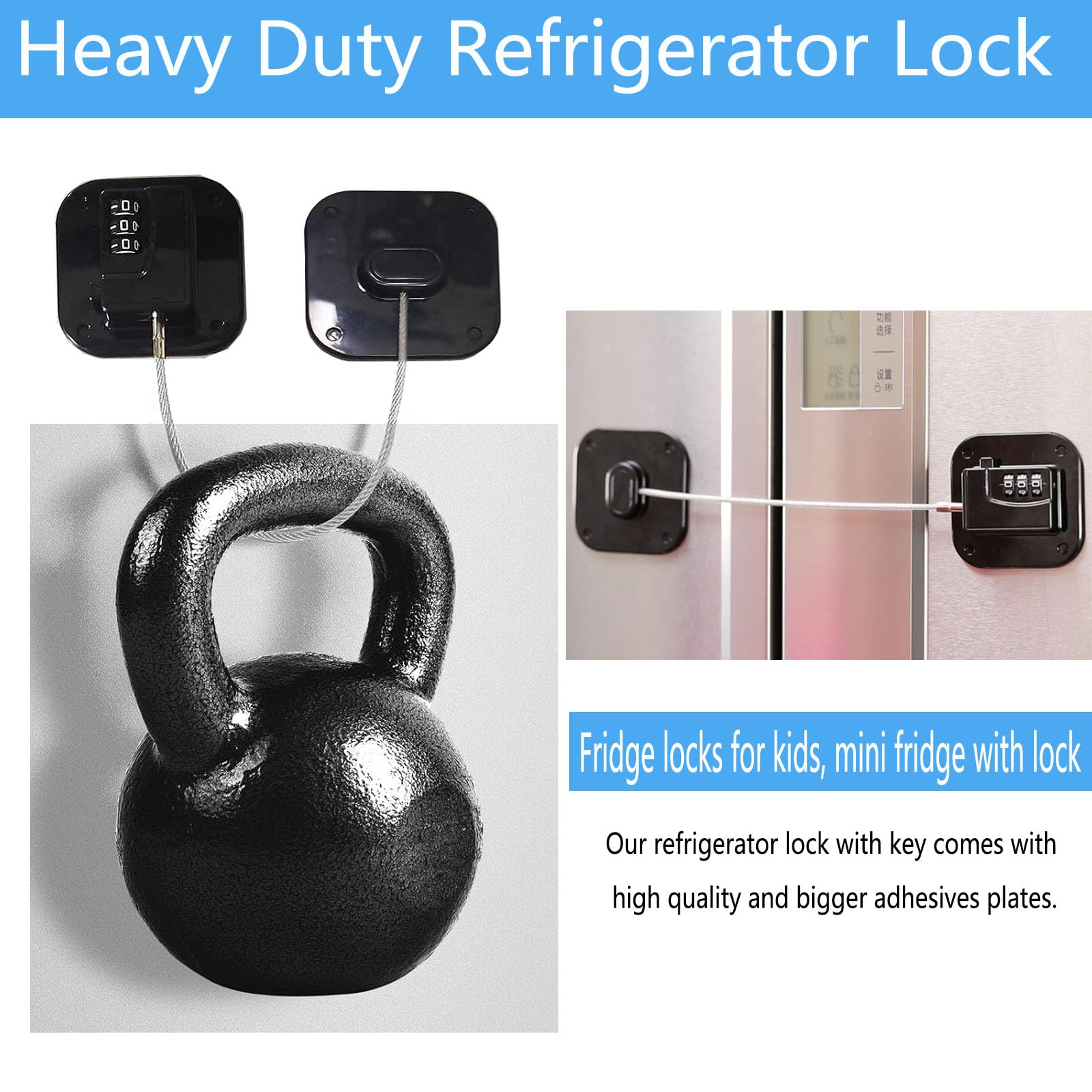 YEYA Upgraded Refrigerator Door Lock with Combination for Adults, Lock for Fridge, Freezer, File Cabinets, Desk Drawers, Locker, Child Safety Latch, Easy Install No Drlling 2 Pack — Amazon image 4