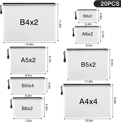 Miniatura 2 de EOOUT 20 bolsas de malla con cremallera, 8 tamaños, resistentes al agua, bolsas de almacenamiento transparentes de plástico para viajes, oficina,