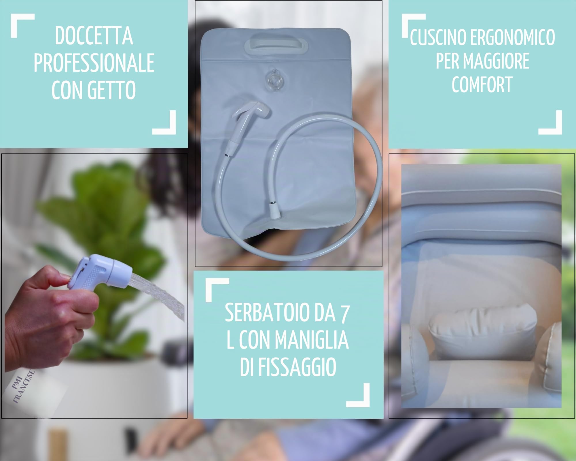 Lavatesta Gonfiabile per Lavaggio Capelli con cuscino integrato, serbatoio e doccetta. Lavatesta Portatile - Lavandino Portatile Gonfiabile per persona a letto, disabili o anziani, per fare shampoo