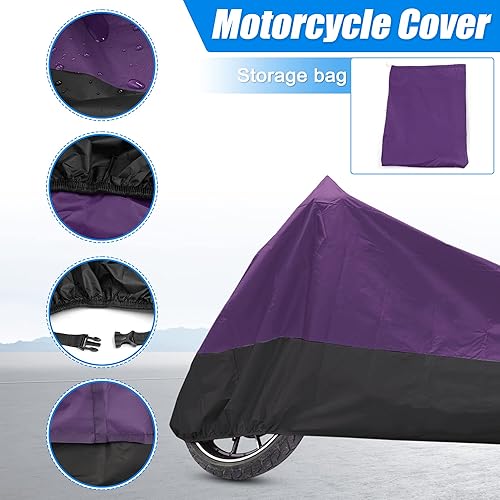 Miniatura 2 de uxcell Funda de motocicleta para motocicleta, cubierta completa para lluvia al aire libre, impermeable, protector de polvo 180T, XXXL morado y negro