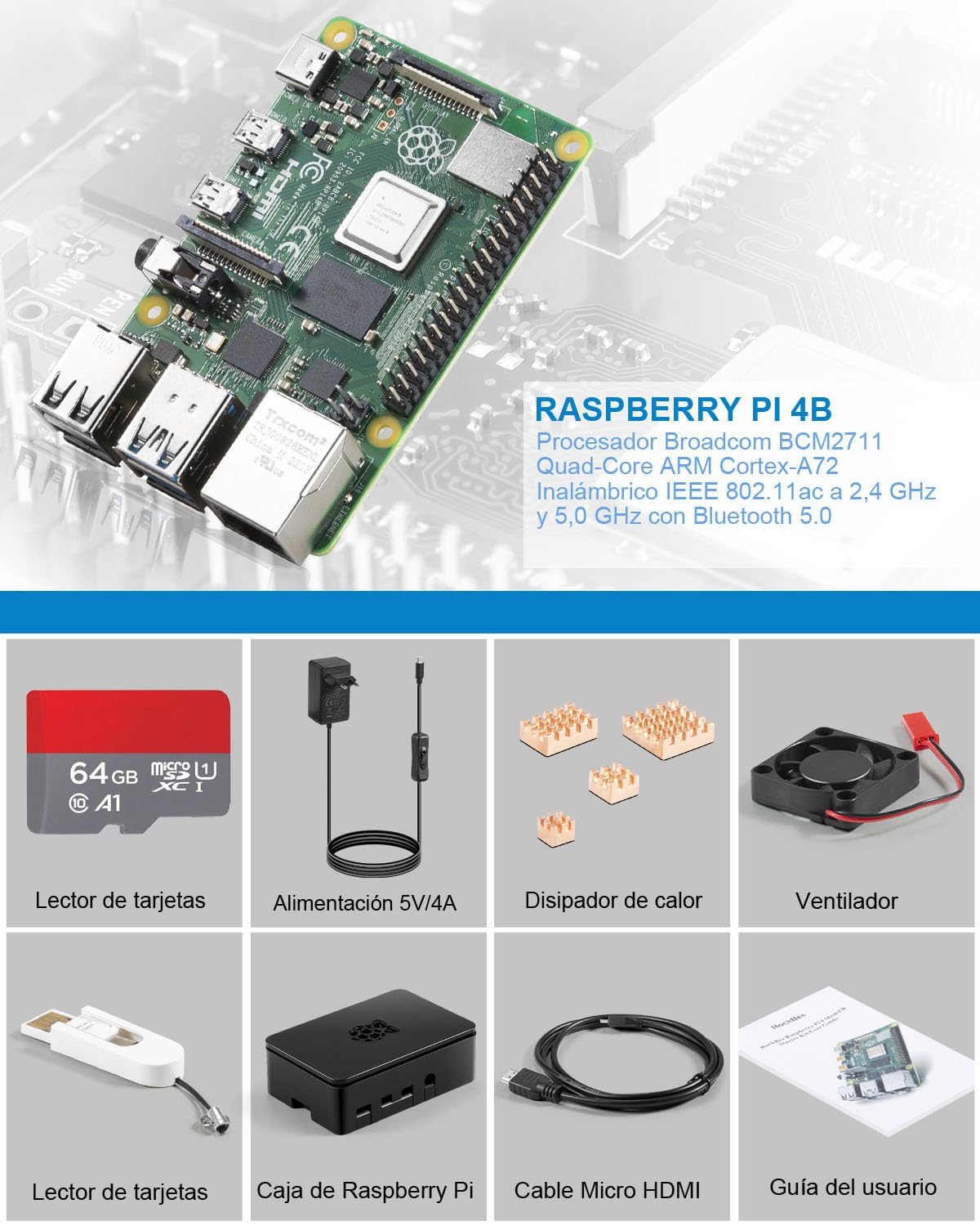 Amazon.com: RockBee Raspberry Pi 4 Modelo B 8GB RAM Starter Kit
