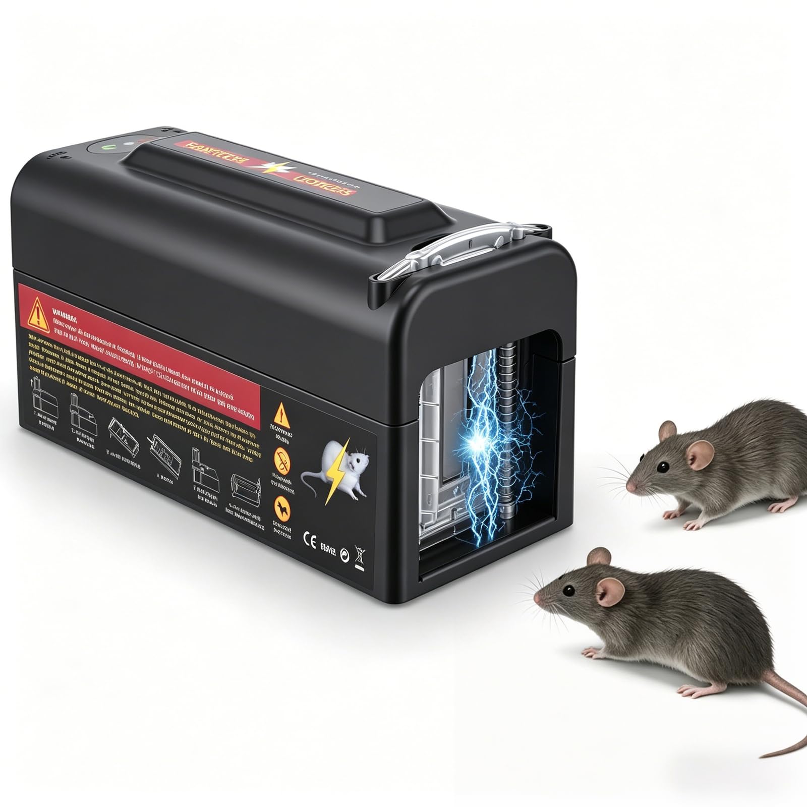 Electric Rat Trap – 9000V High Power Shock, Rat Traps That Kill Instantly for Indoor & Outdoor Use, Humane Mouse Traps for Indoors, Reusable Electric Mouse Trap for Rats & Mice, Kitchen Warehouse