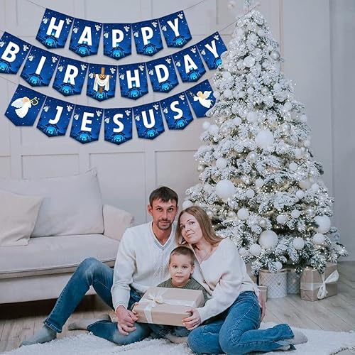 Miniatura 3 de Cartel de Jesús de feliz cumpleaños, decoración religiosa de Navidad para fiestas de Navidad y Navidad para cristianos, escena de pesebre, Navidad,