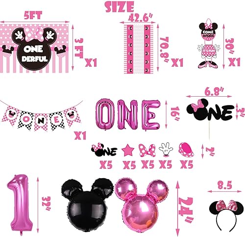 Miniatura 3 de Decoración de suministros de fiesta de primer cumpleaños de Minnie Onedery fondo de Minnie Onedery pancarta de feliz cumpleaños de Minnie con un