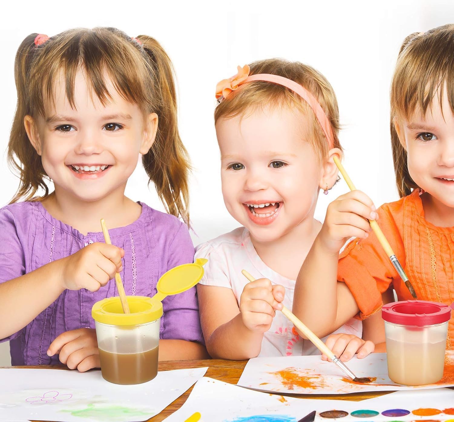 Paint Cups with Lids, Non-Spill Paint Cups with Flip Open Lids Set Painting Cups Art Supply for School, Classroom, Artist Studio, 24 Pcs - Image 6