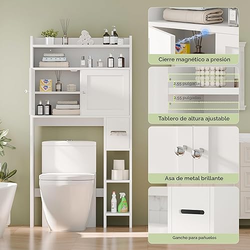 Miniatura 5 de MU Gabinete de almacenamiento sobre el inodoro con soporte de papel higiénico, organizador de almacenamiento de baño, estante de almacenamiento de