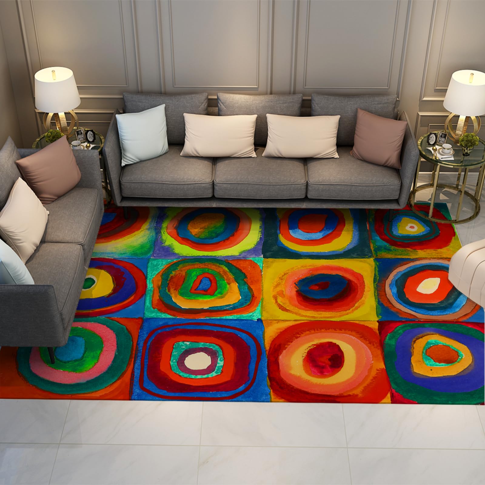 Tapis de style Kandinsky œuvre d'art de 1913 tissage haute densité pour salon et chambre
