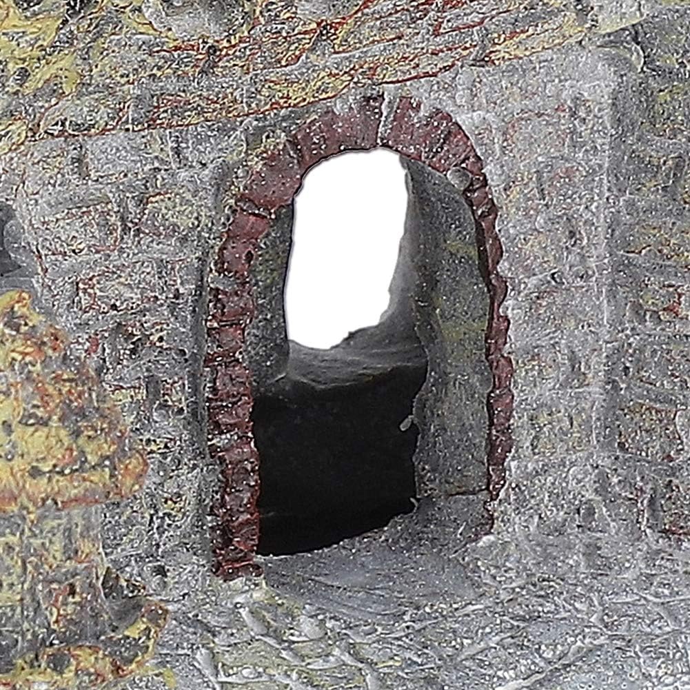 Pssopp Aquarium Castle Decorations Artificial Resin House Fish Tank Castle Ruin Ornament Hideout for Small Fish Shrimp Turtle(Dark Color)