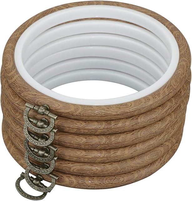 6 Pack 4 inch Mini Imitation Wood Plastic Circle,Embroidery Hoop Cross Stitch Hoop Ring for DIY Art Craft Handy Sewing