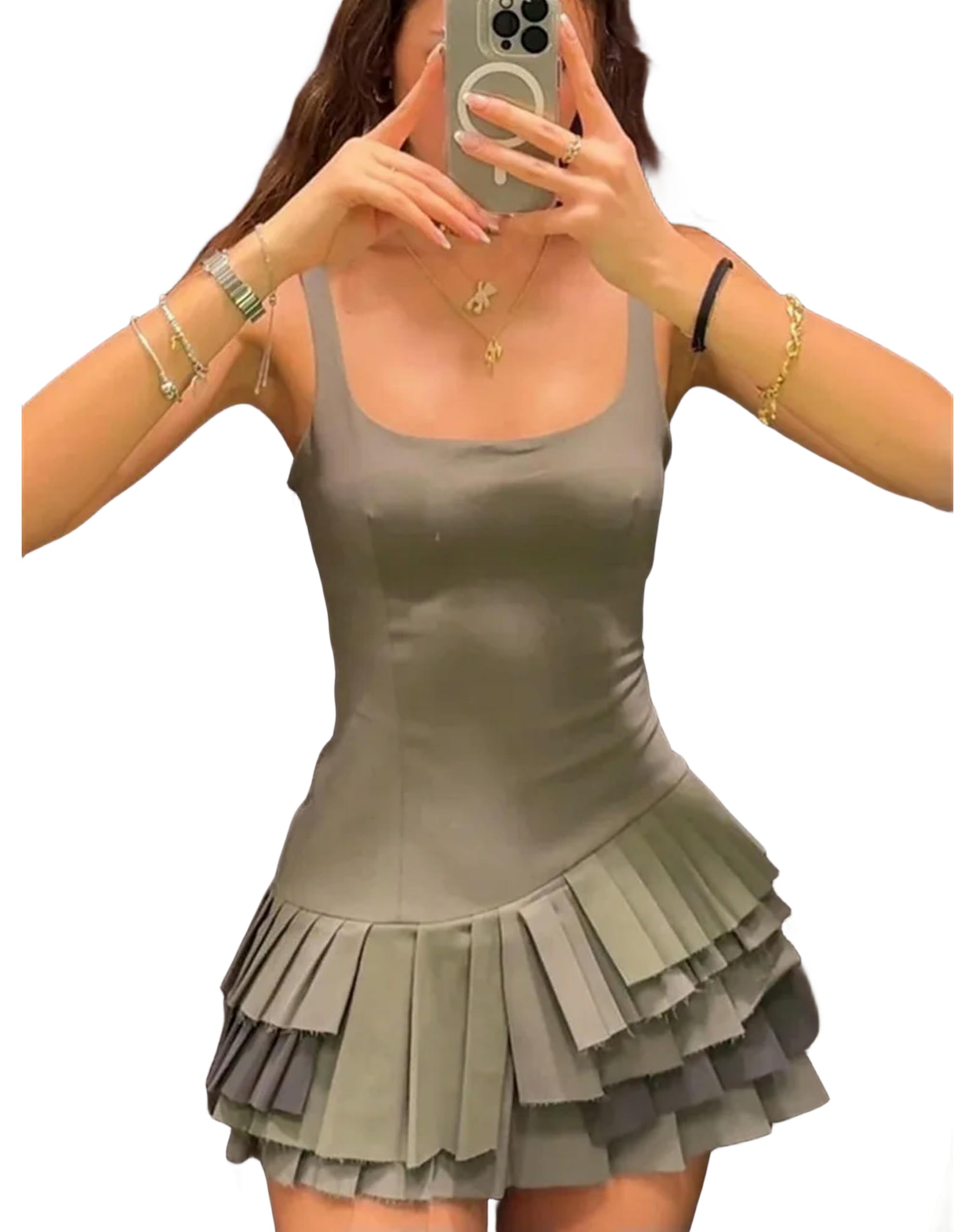 Juketron 2024 Mini Vestido sin Mangas para Mujer, Vestido Plisado con Volantes, Vestido Ajustado asimétrico con Espalda Descubierta, Vestidos Cortos Sexis para Fiesta