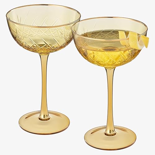 Miniatura 5 de Cupé Art Deco vintage para champán, martini, cócteles, juego de 2, cristalería clásica de cóctel de 7 onzas, Manhattan, cosmopolita, sidecar, copas