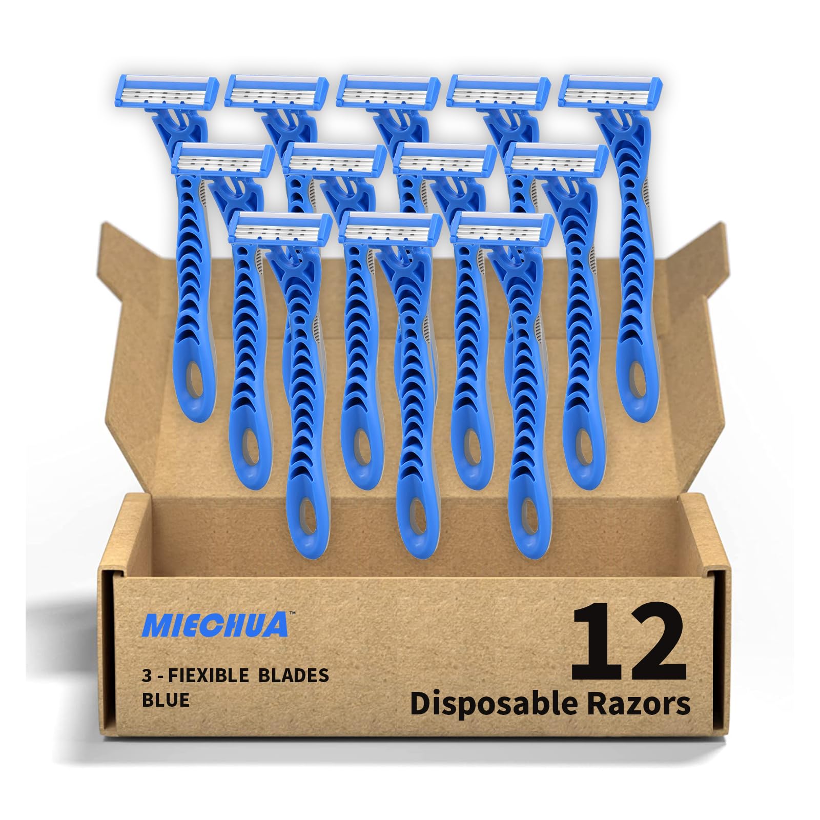 Men's Disposable Razors, 3-Blade Razors with Lubricating Strip and Pivoting Head, | Disposable Mens Razors for Shaving Sensitive Skin 12 count Blue