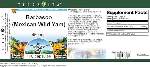 Miniatura 3 de Barbasco (ñame silvestre mexicano) - 450 mg (100 Cápsulas, ZIN 519117)