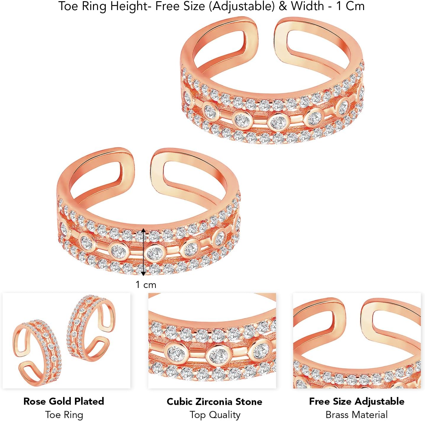 Aheli Cubic Zirconia Studded Adjustable Toe Ring Fancy Bichiya Jewellery for Women