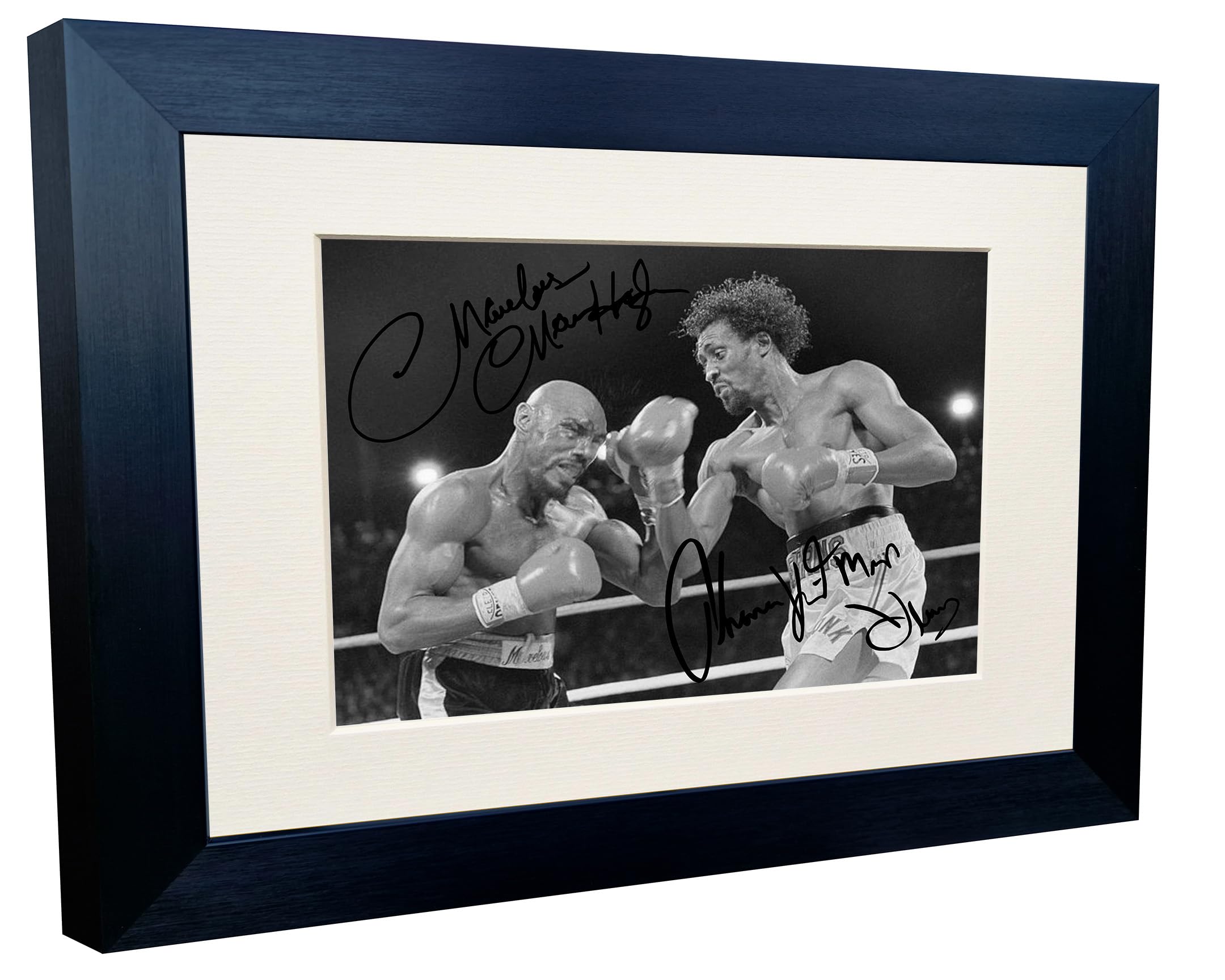 THE FIGHT-THE WAR Marvelous Marvin Hagler vs Thomas Hitman Hearns 1985 Boxing Autographed Signed Signature Photo Photograph Picture Frame Poster The Four Kings Hagler Hearns Leonard Duran 1
