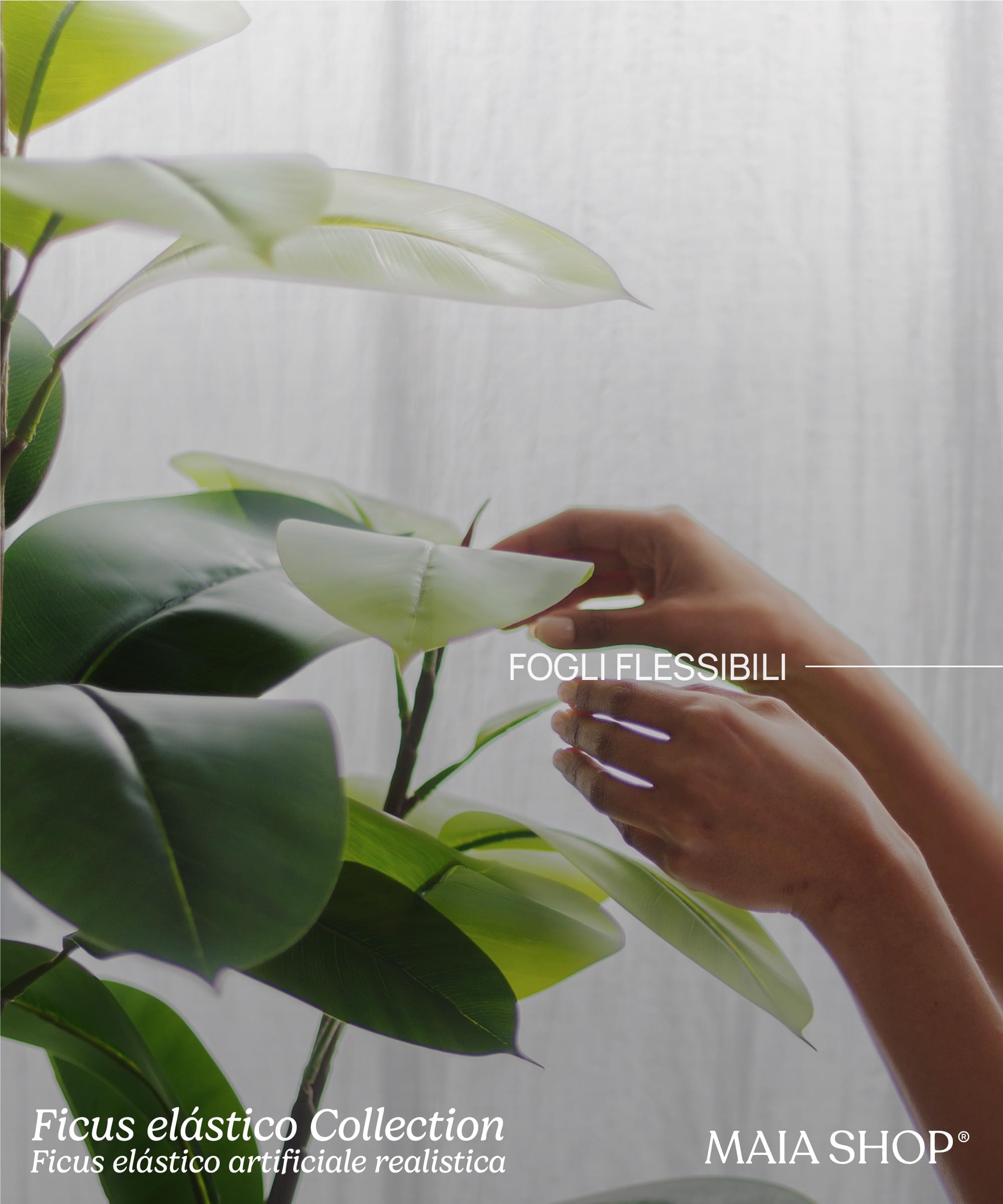 Maia Shop Ficus Elastica 120 cm - Pianta Artificiale da Interno | Pianta Artificiale Alta con Foglie Realistiche per Casa Soggiorno Ingresso Ufficio - Vaso Nero Incluso