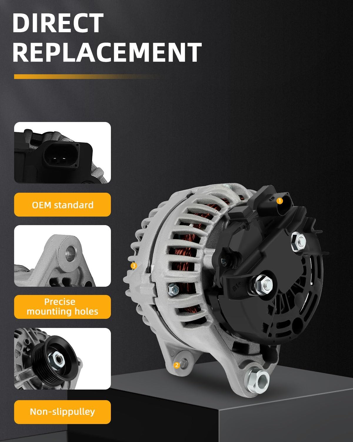 OCPTY Alternator 11065 Fit For Audi A4 for 2002 2003 2004 2005, For Audi A6 3.0L 2002-2004,12V 150AMP S6 Pulley Class Automotive Replacement Alternators