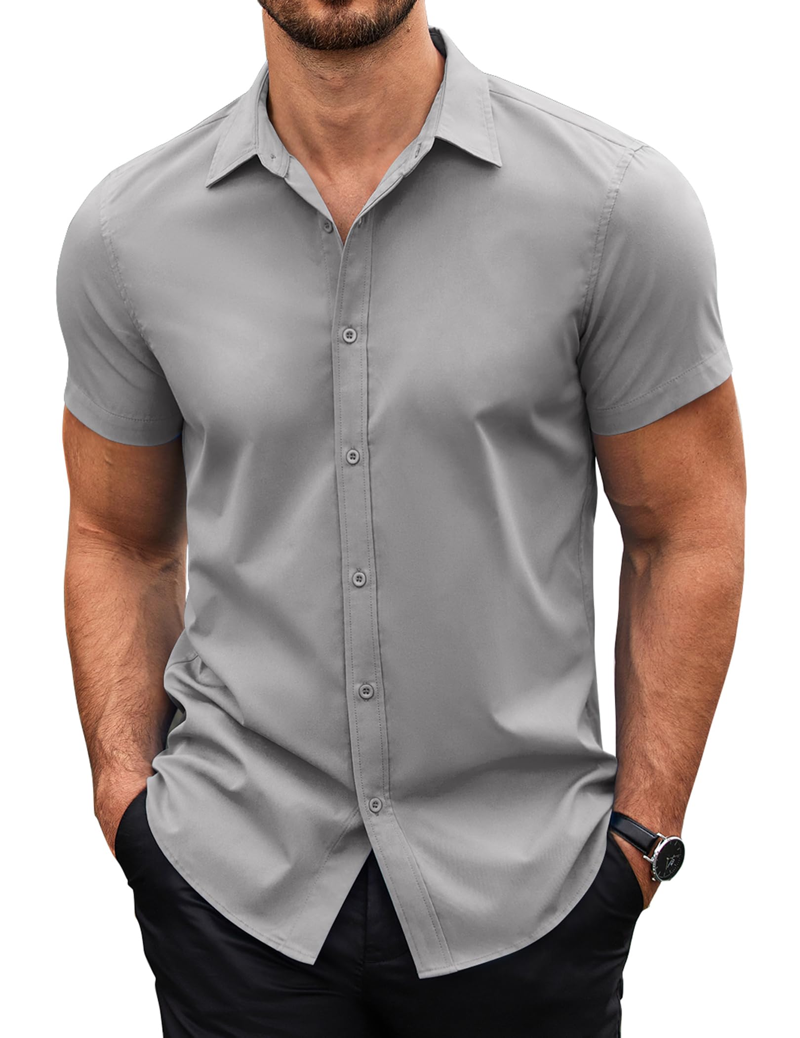 COOFANDY Herren Hemd Kurzarm Freizeithemd Bügelleichte Businesshemd Sommerhemd Regular Fit Kurzarmhemd Basic Shirt XS-4XL