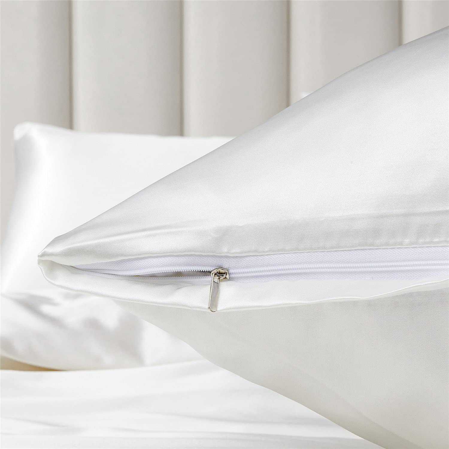 Copripiumino In Puro Cotone Percalle Raso Bianco 240x260 Cm - Set Con 2 Federe Quadrate 65x65 Cm, Morbido E Resistente