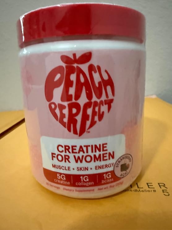 Peach Perfect Creatine for Women Micronized Creatine Monohydrate Powder with BCAA & Collagen for Glute Strength Support, Boost Energy, Focus, Strength, and Endurance Strawberry Acai, 30 Servings