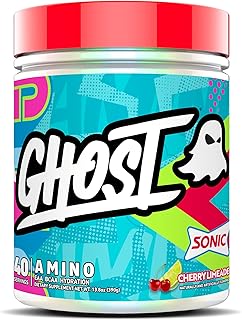 GHOST Amino: Essential Amino Acid Supplement, Sonic Cherry Limeade - 20 Servings - Intra-Workout Powder for Hydration & Recovery 4.5g BCAA & 5.5g EAA - Soy & Gluten-Free, Vegan