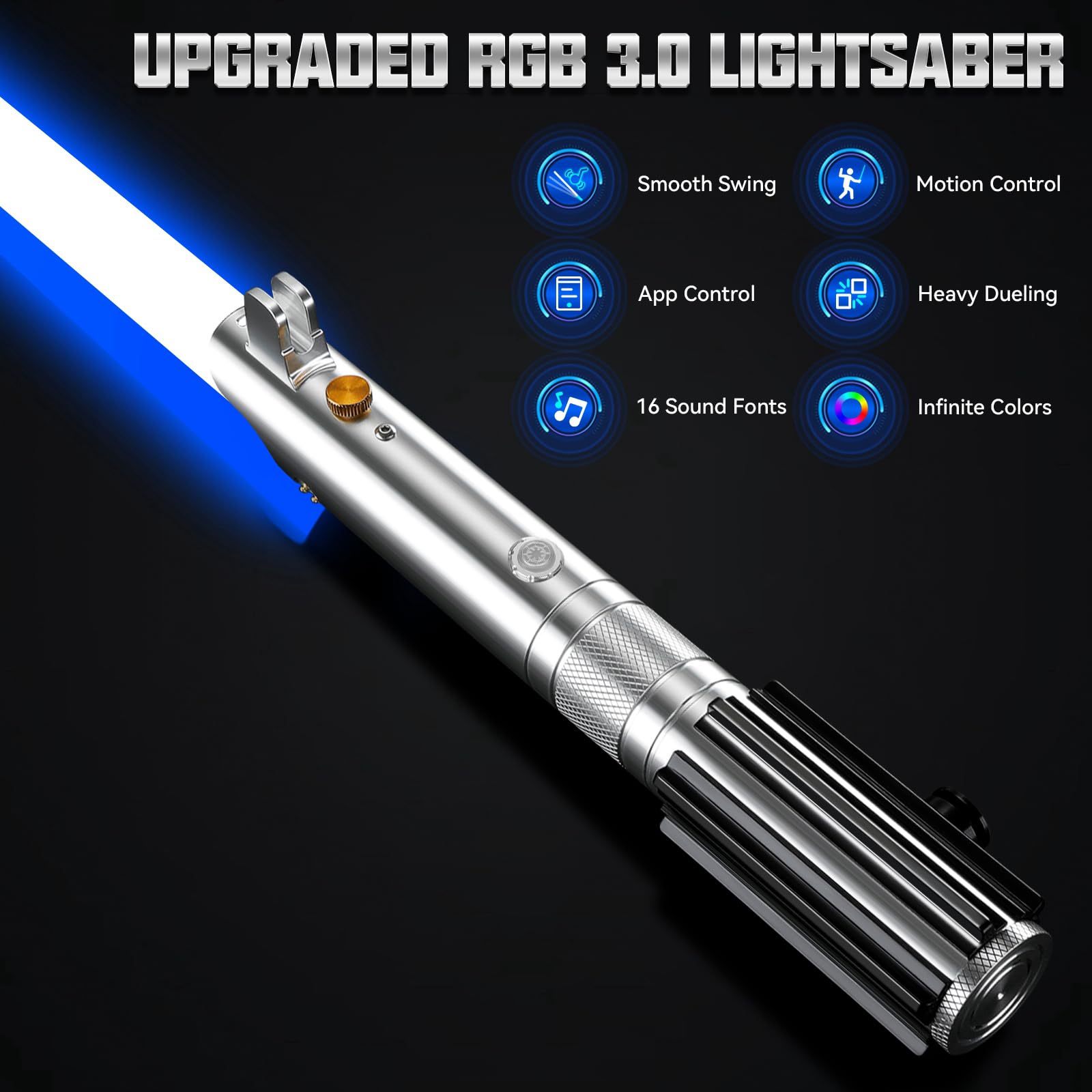 Duell Lichtschwert App Steuerung ANK Lightsaber, RGB 16 Farben 16 Sound Fonts Metallgriff Licht Schwerter für Erwachsene