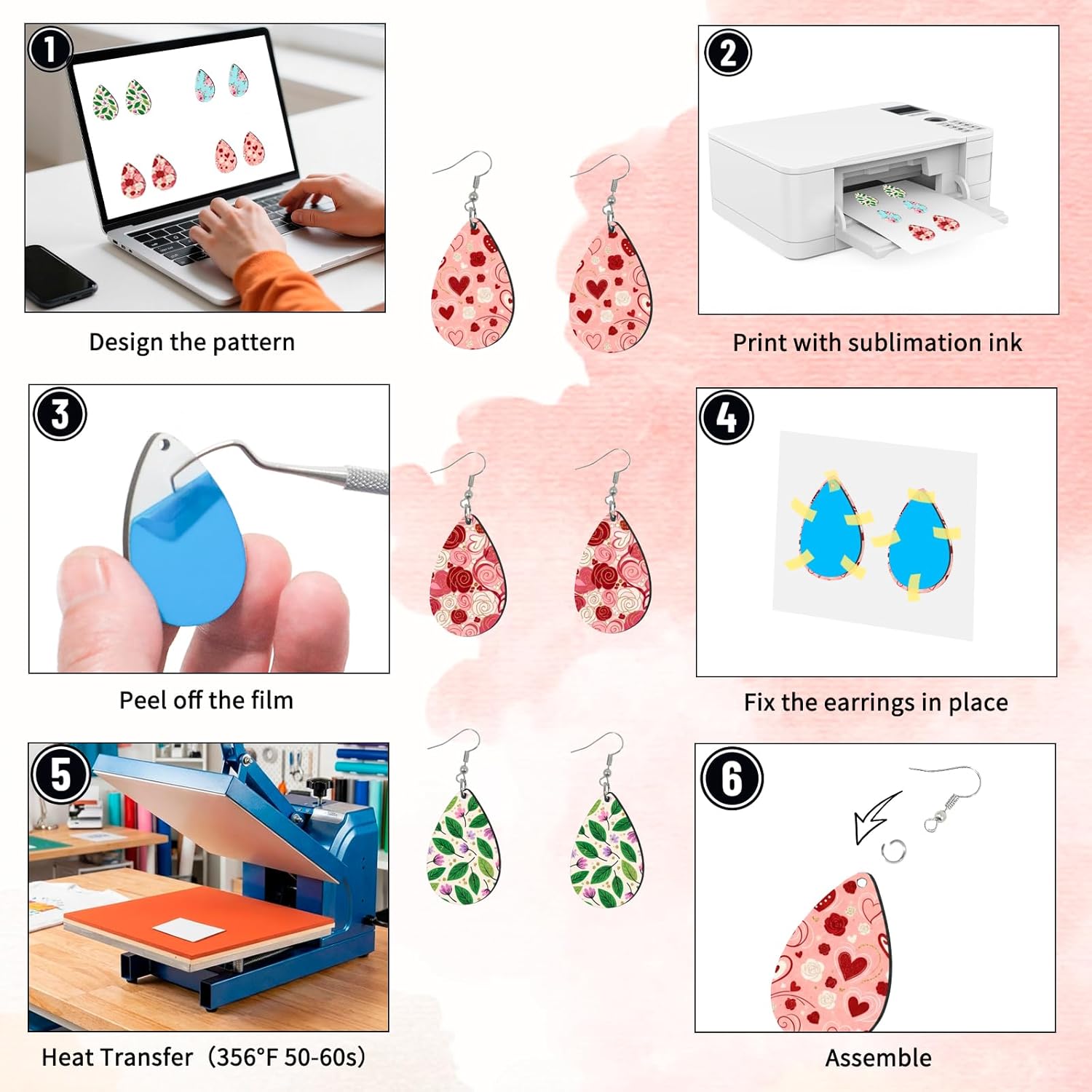 Set of 25 Sublimation Earrings Blanks with Holders & Storage Bags for DIY Projects, Carnival, Valentine's Day, Easter, Mother's Day Holiday Gifts, Unfinished MDF Teardrop Earring - Image 4