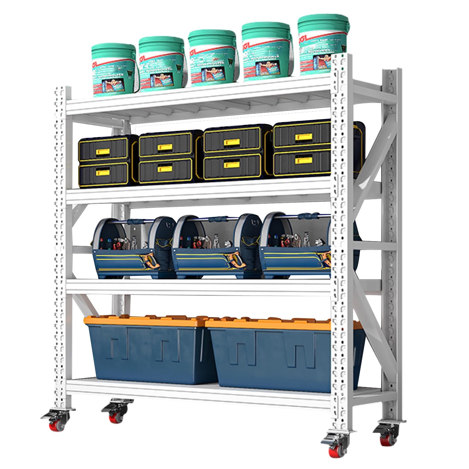 KLYDBMYT Heavy Duty Metal Garage Shelving Unit - 4 Tier Adjustable Storage Rack for Efficient Organization in Kitchen, Basement, Warehouse