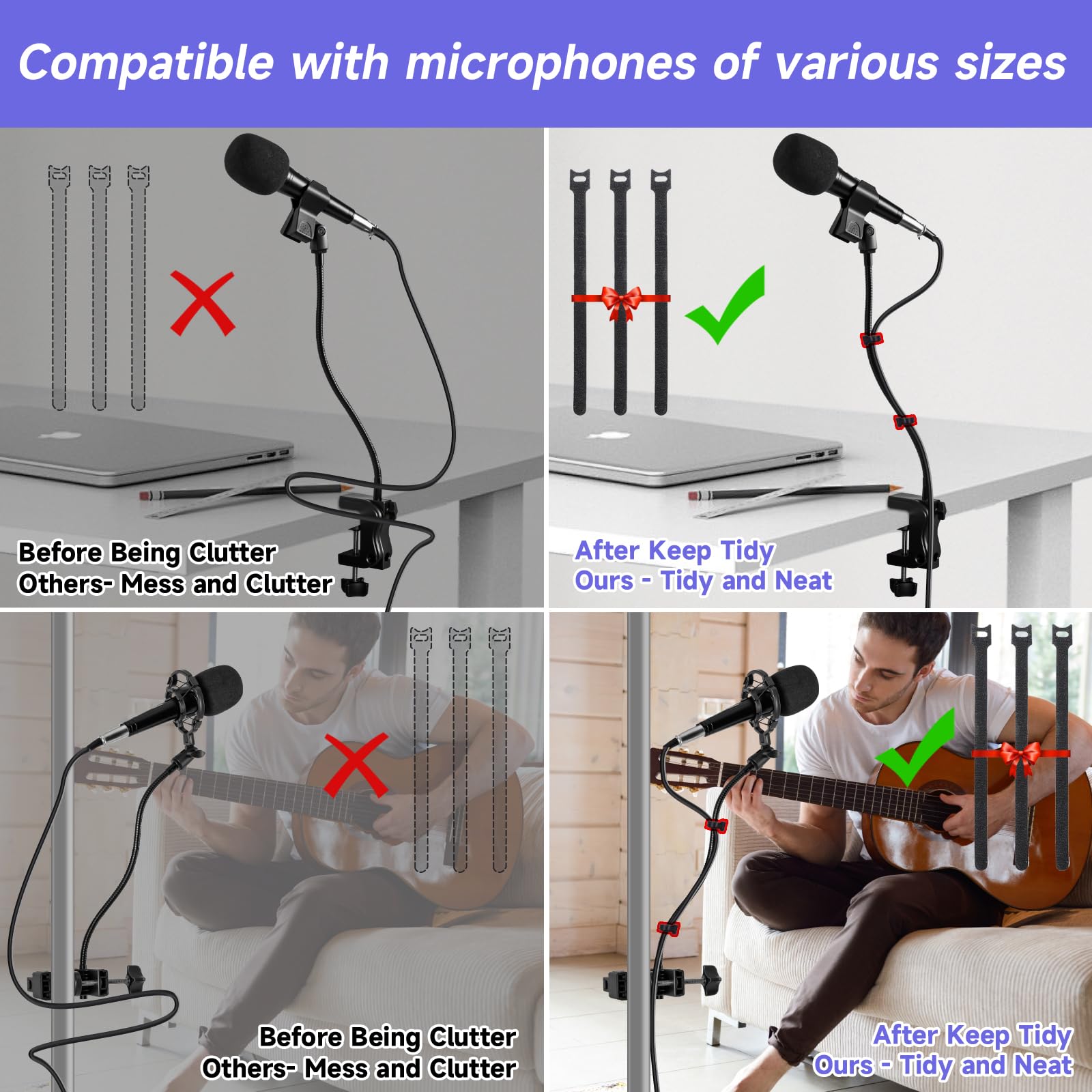 Mikrofonständer, flexibler Schwanenhalsmikrofonständer mit Tischklemme, 360° verstellbarer Mikrofonarm mit Kabelbindern und 3/8 Zoll (1,6 cm) Gewinde für Podcast, Gaming, Gesangsaufnahmen, Meetings