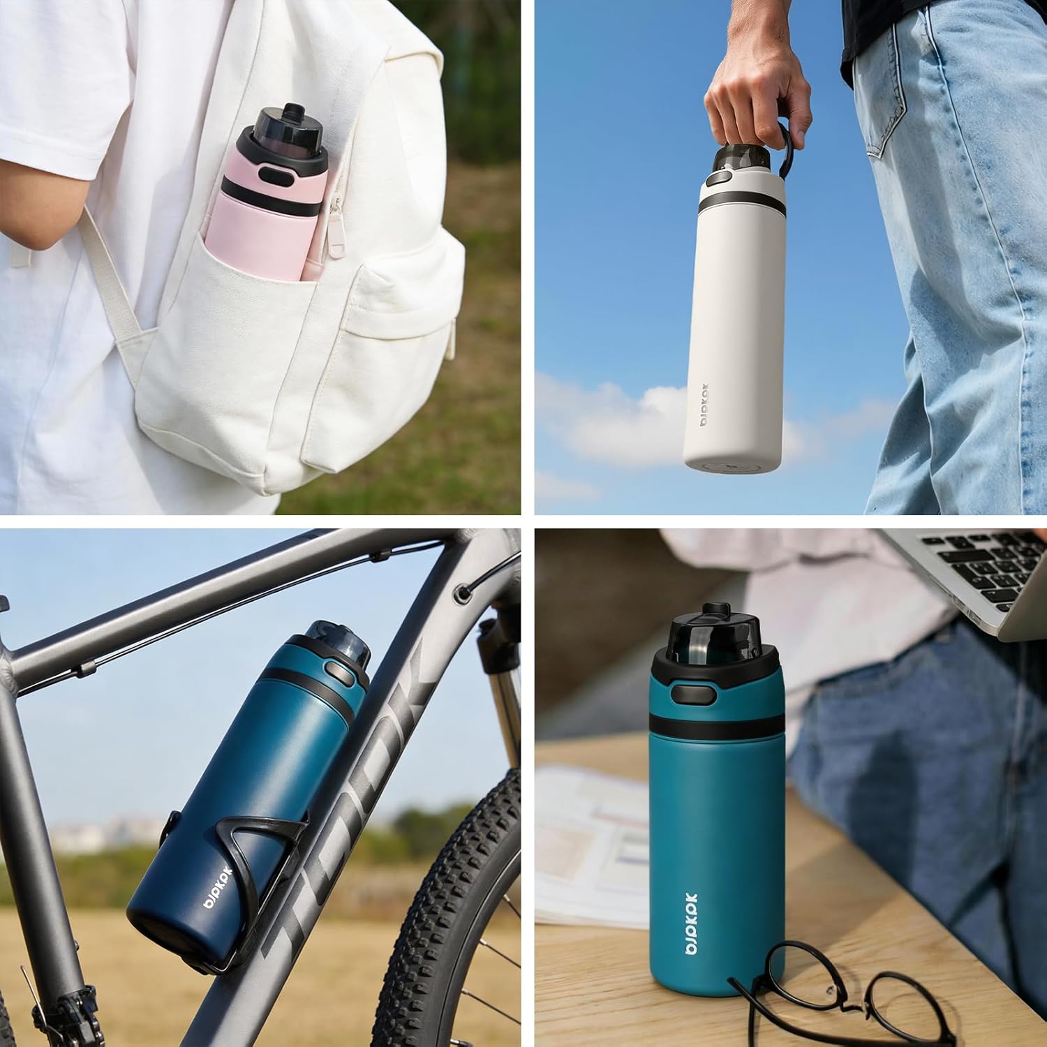 BJPKPK 25oz Insulated Water Bottle with 2-1 Straw Spout Lid, Stainless Steel Metal Water Bottles with Carry Handle, BPA Free, Leak-Proof, Fits in Car Cup Holder, Thermo for Sports,Army Green - Image 7