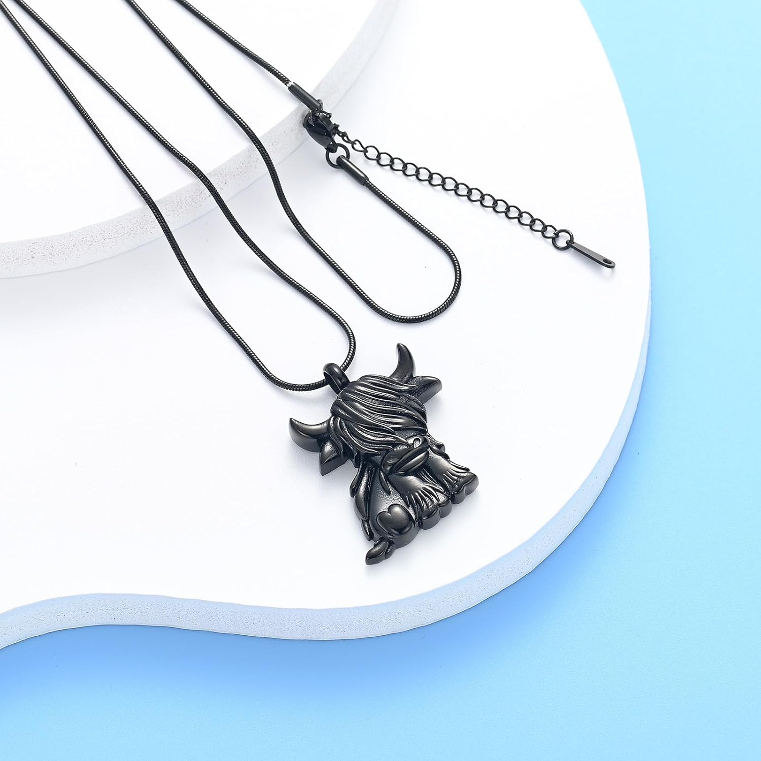 Hearbeingt Highland Cattle Urn Necklaces for Ashes Cremation Jewelry Stainless Steel Lovely Cow Memorial Pendant Ash Holder for Human Pets Keepsake Jewelry for Women Men - Image 9