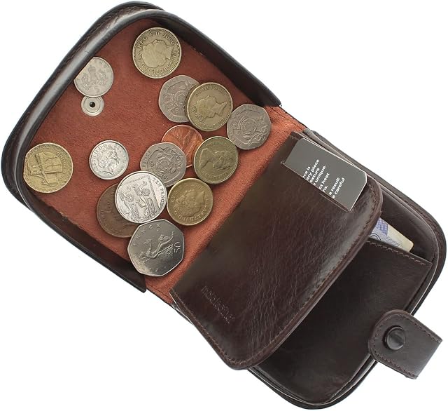 Deluxe Leather Change Tray Coin Purse, Black