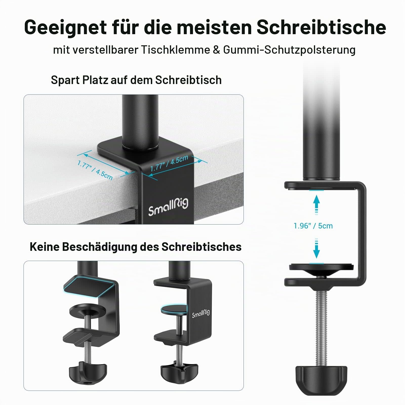 SMALLRIG Kamera Light Stand Tischstativ Lichtstativ mit 1/4"-20 Kugelkopf, 13"-35,4" verstellbares Tablet Halterung, Klemme für DSLR Kamera, Ringlicht, Live Streaming, Video Aufnahmen - 3488