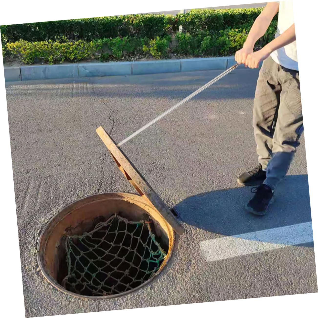 WOONEKY Chiave per Tombino in Ghisa 2pezzi Gancio in Acciaio Inox per Apri Tombini e Sollevamento Chiusini Manico a T Resistente e Sicuro per Uso Quotidiano