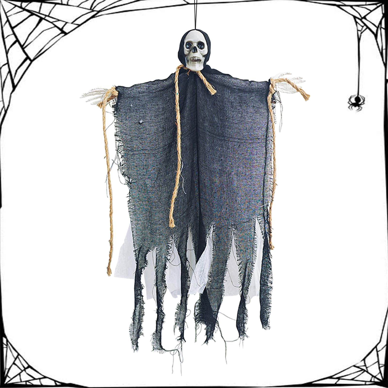 Decoración de fantasma colgante de Halloween, decoración de árbol fantasma de esqueleto, bata negra