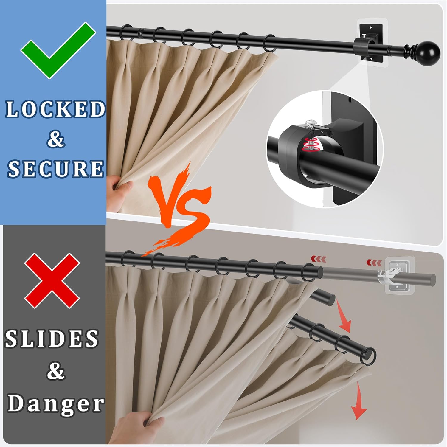 1" Diameter Adhesive Adjustable Curtain Rod No Drilling for Windows 27 to 84",Renter Friendly No Drill Drapery Rod with Stick on Bracket,Easy Install No Screw Cortinero Para Ventana with Sticky Holder