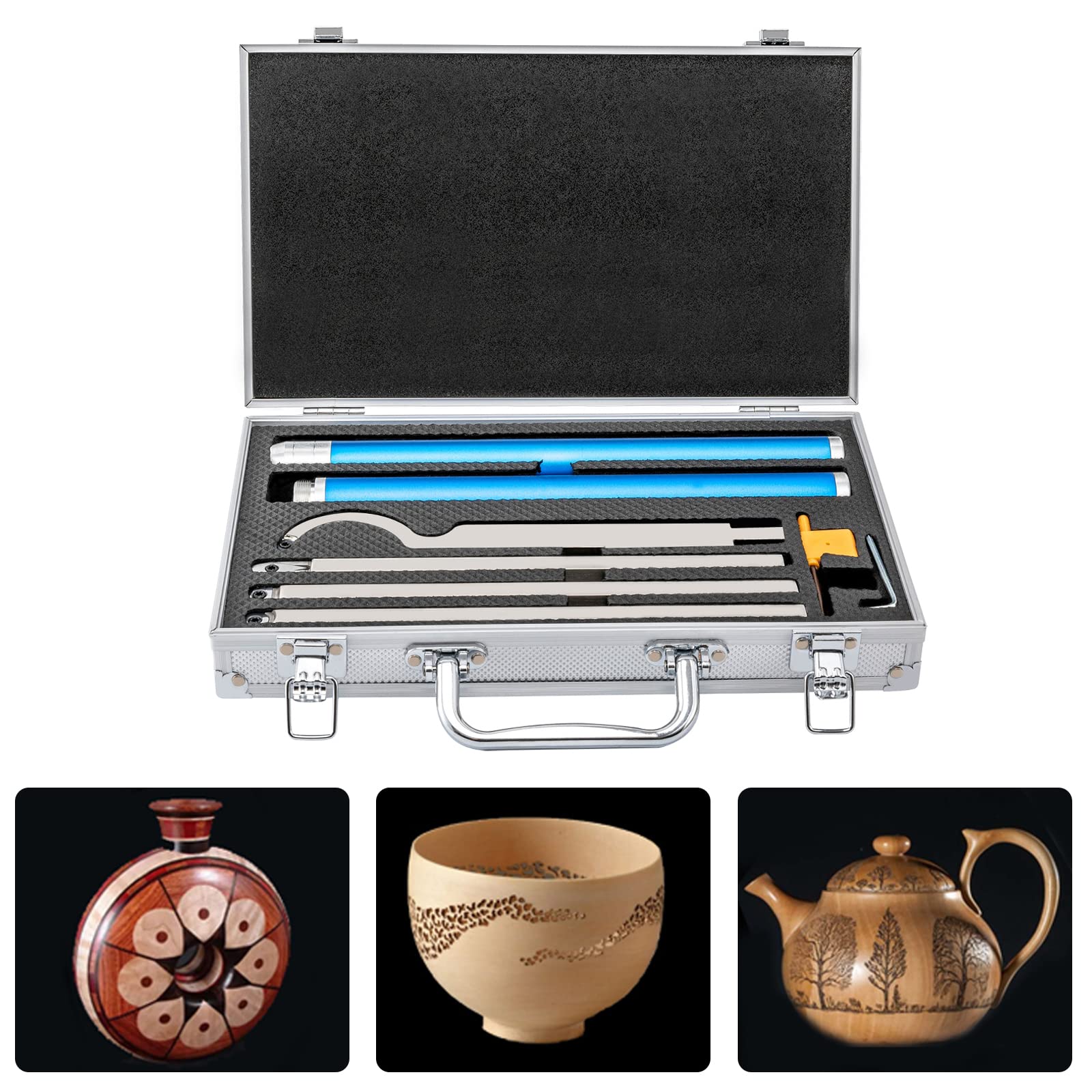 Kit de herramientas de torneado juego de herramientas para torno de madera diseño ergonómico caja de aluminio para el transporte se puede utilizar para trabajar rápidamente piezas de madera en tornos