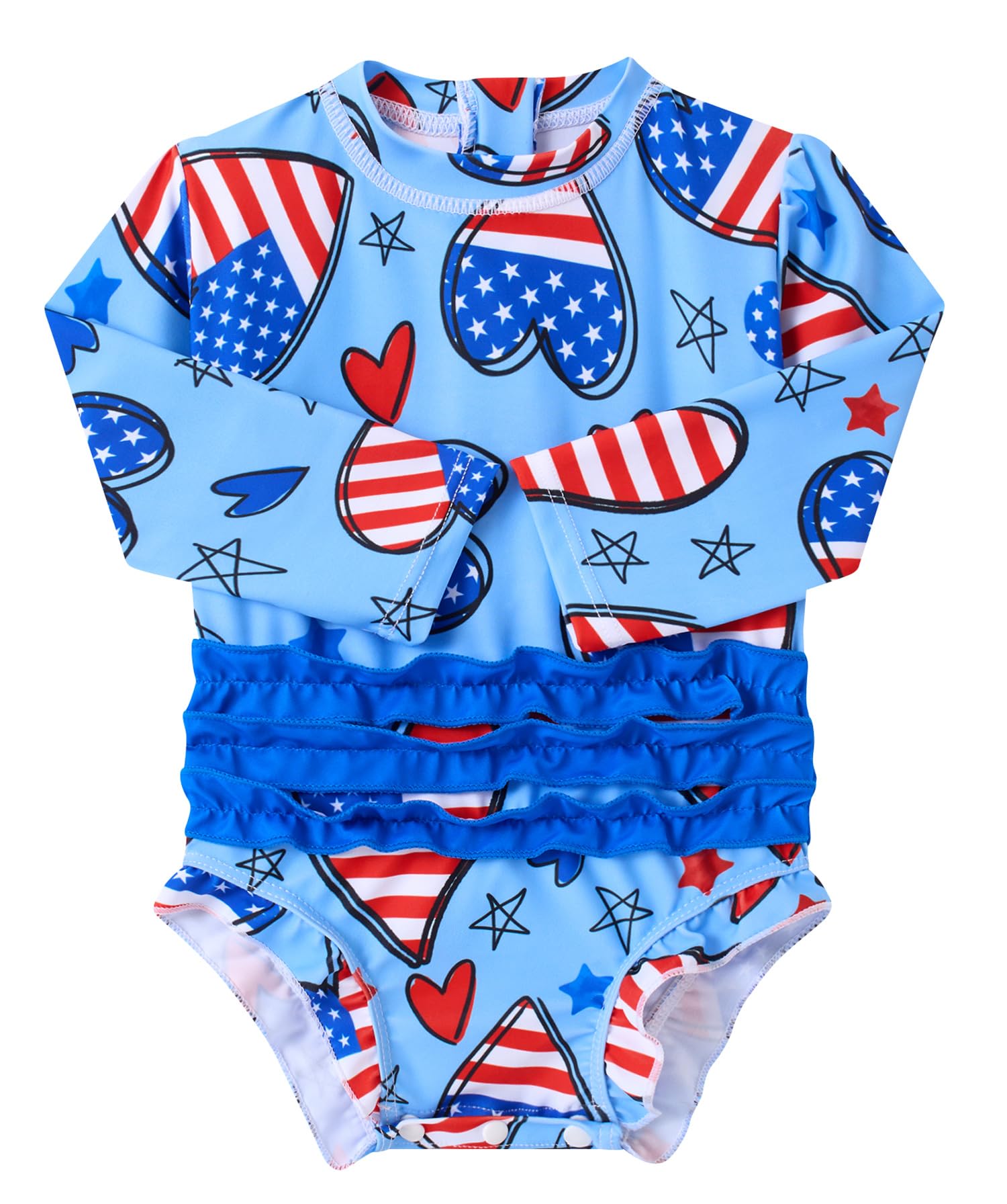 uideazone Baby Girls Rash Guard Swimsuit Long Sleeve One Piece Swimwear UPF 50+ Sun Protection for Toddler 0-24 Months