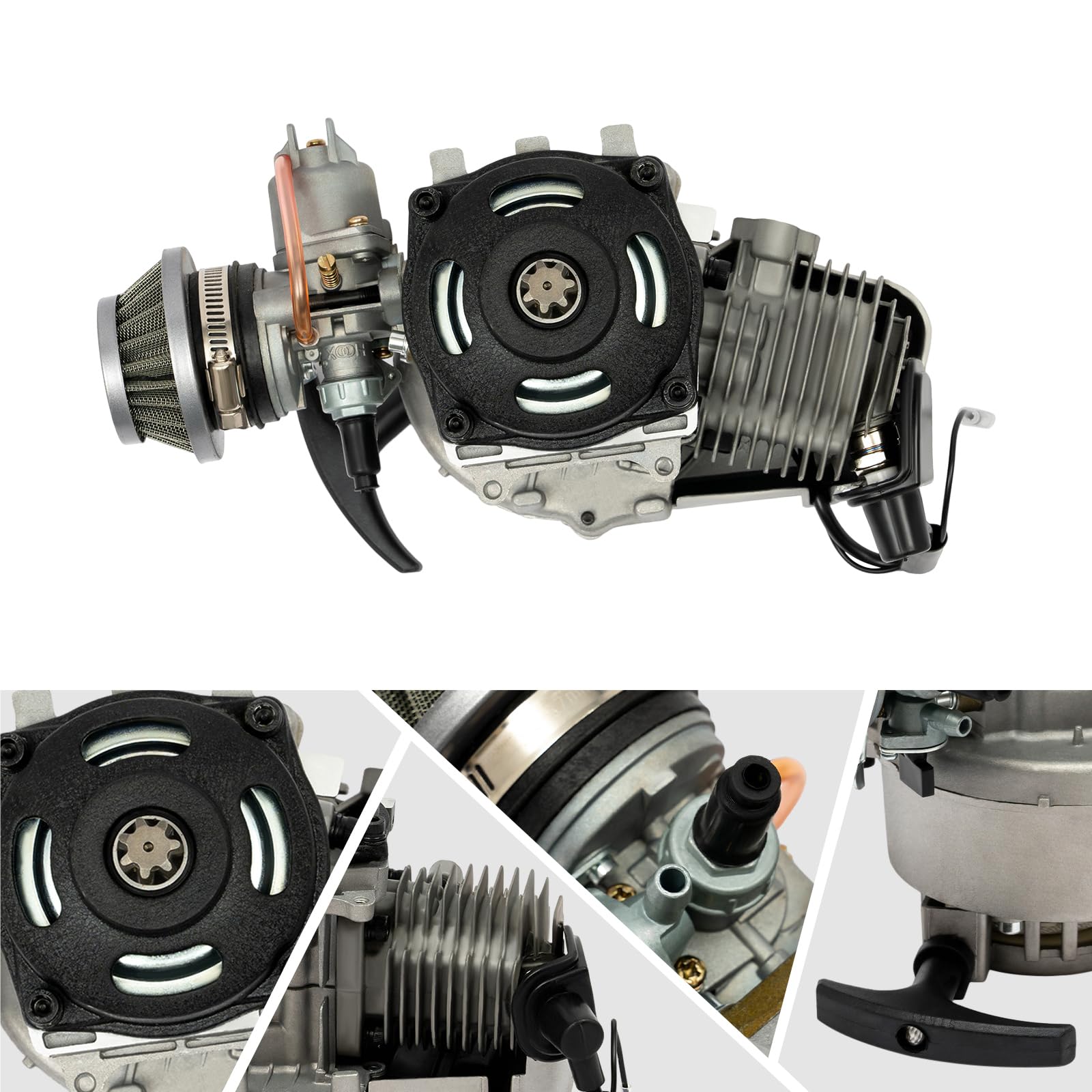 Motore a benzina da 49 cc, 2 hub, mini motore, pullstart tascabile, per motociclette a due tempi, ideale per attività all'aperto e viaggi sportivi
