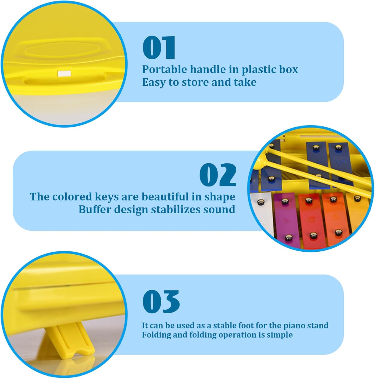 Kids Xylophone Toy, 25 Note Colorful Metal Keys Glockenspiel with Case & Two Percussion Mallets Xylophone for Beginners Music Teaching Kids 4+ Years Old, Blue.