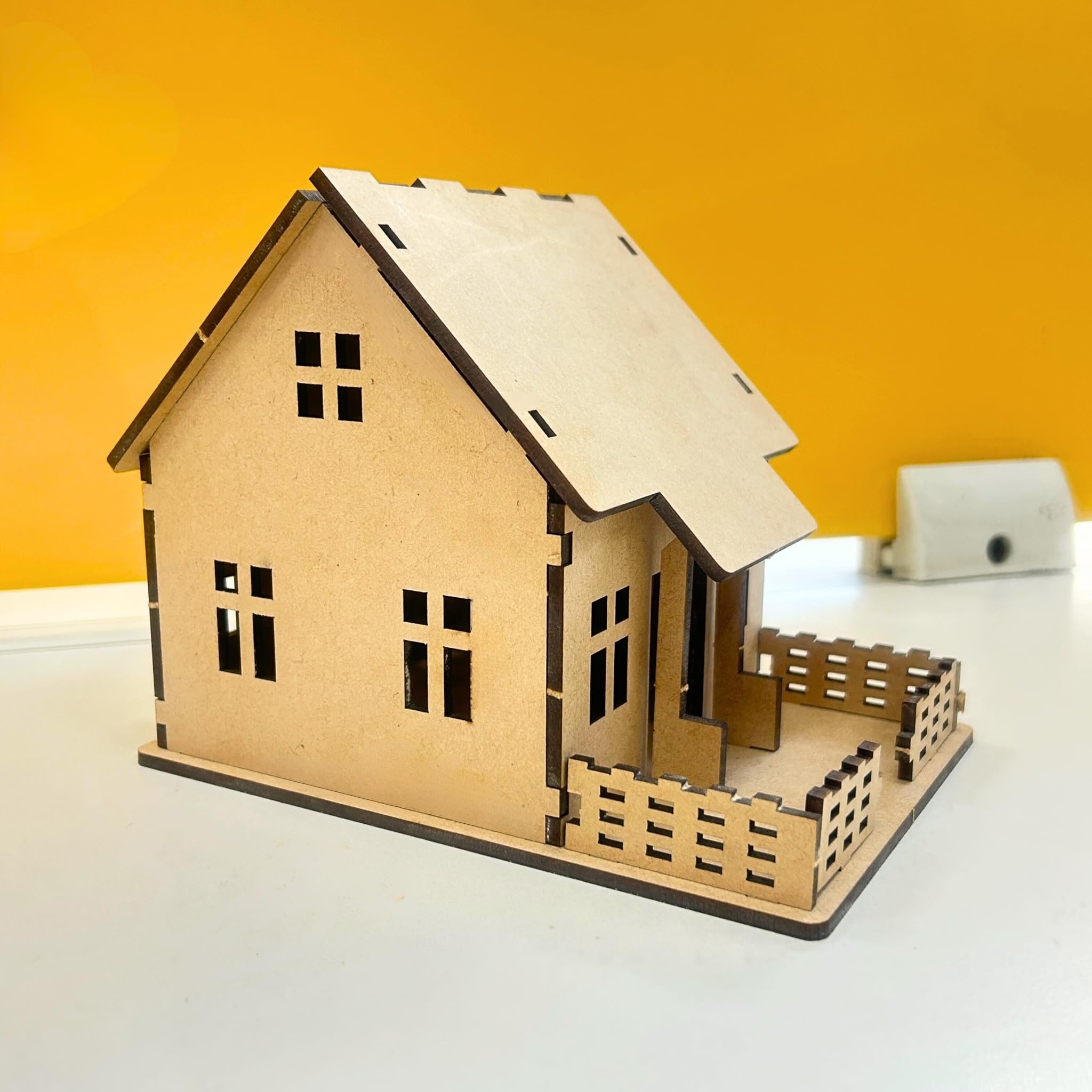 DIY Wooden House Kit for Kids | MDF Cottage Model DIY Craft Kit with Water Colors & Paint Brush | Educational House Building Craft Kit with Fence | 16.5 × 11.5 × 14.5 cm-image-44