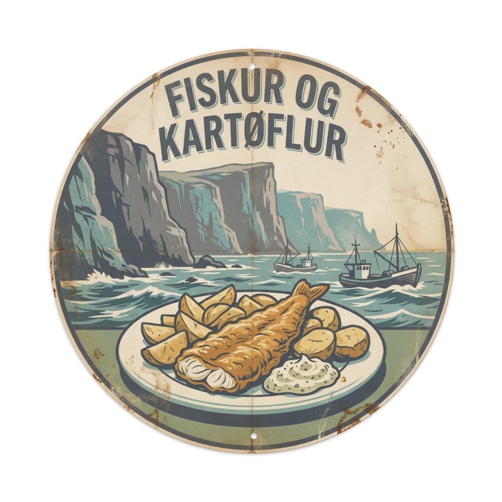 Faroe Islands Fish And Chips Classic Travel Cuisine Metal Tin Sign