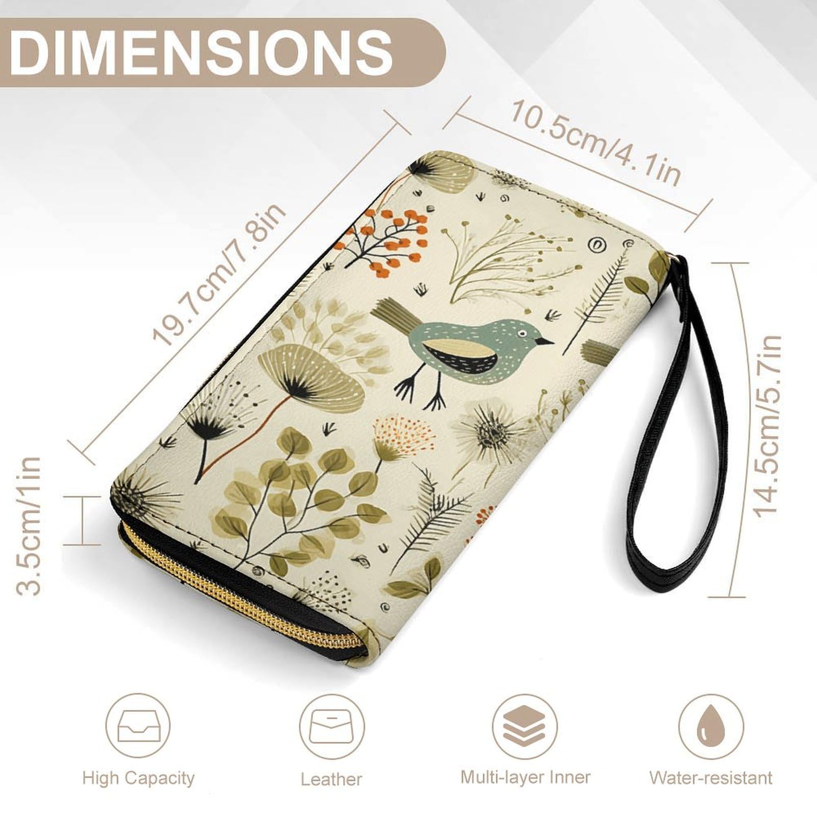 BFGWK Large Wallet Novelty Yellow Leaves Chicken Printing Long Wallet With Zipper Leather Wallet Suitable For Both Men And Women