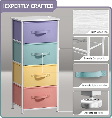 Miniatura 4 de Sorbus Mesita de noche con 4 cajones, mueble de noche y mesa auxiliar decorativa para el hogar, dormitorio, oficina, dormitorio universitario, marco