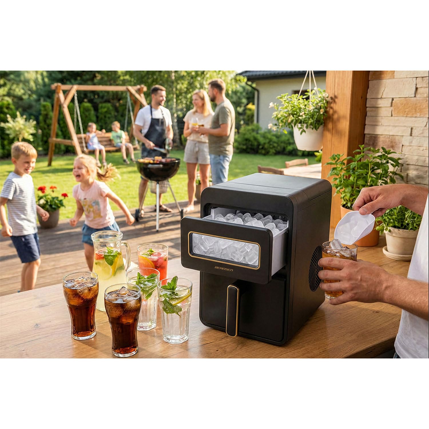 Berdsen Máquina de cubitos de hielo 12 kg/24 h – 9 cubitos de hielo en 6 – 8 minutos – Máquina para cubitos de hielo con 2 tamaños S y L – Compacta para cócteles, bebidas y bebidas – autolimpiante