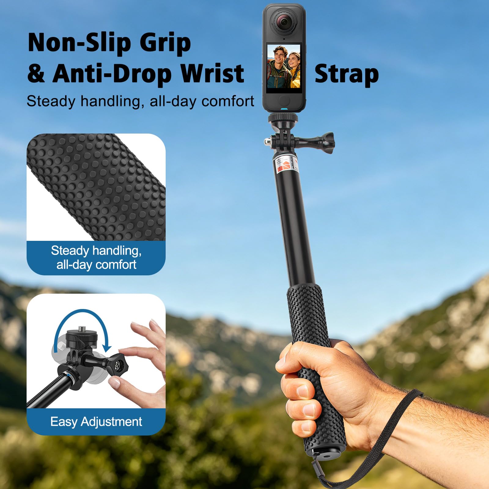 Wiseten Perche à Selfie 94cm avec Trépied pour GoPro Insta 360 X5 X4 X3 | Monopode Télescopique pour DJI Osmo Pocket 4 3 GoPro Hero 13/12/11/10/9/8/Max Caméras d'Action
