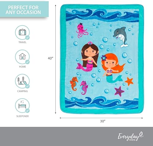 Miniatura 8 de EVERYDAY KIDS Manta para niños pequeños, 30 x 40 pulgadas, Mermaids Undersea Adventure, súper suave, afelpada, cálida y cómoda