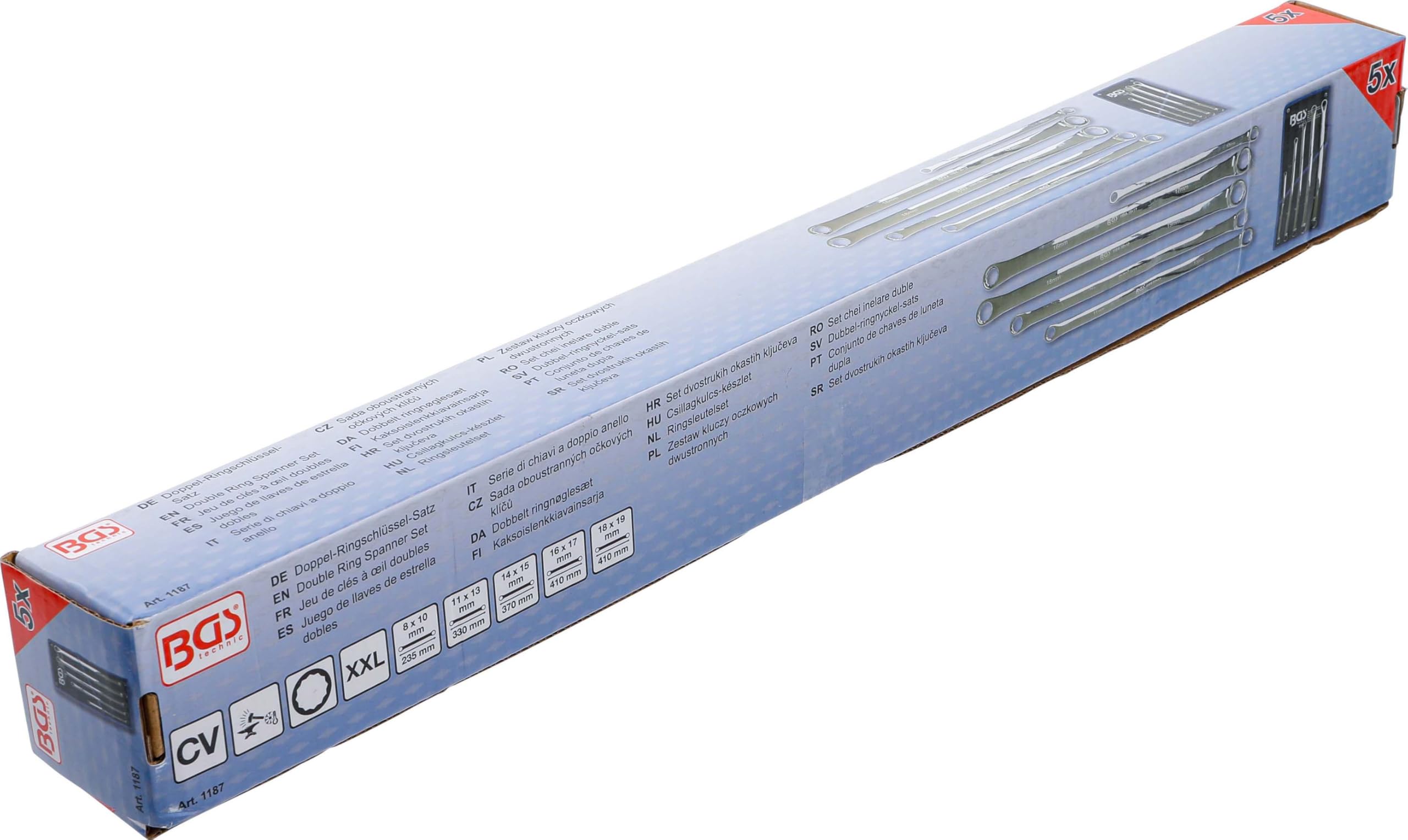 BGS 1187 | Serie di chiavi a doppio anello | extra lunghe | 8 - 19 mm | 5 pz.